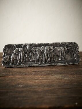 vintage Arthur Court Elephant Serving Tray, embossed safari scene-aluminum
